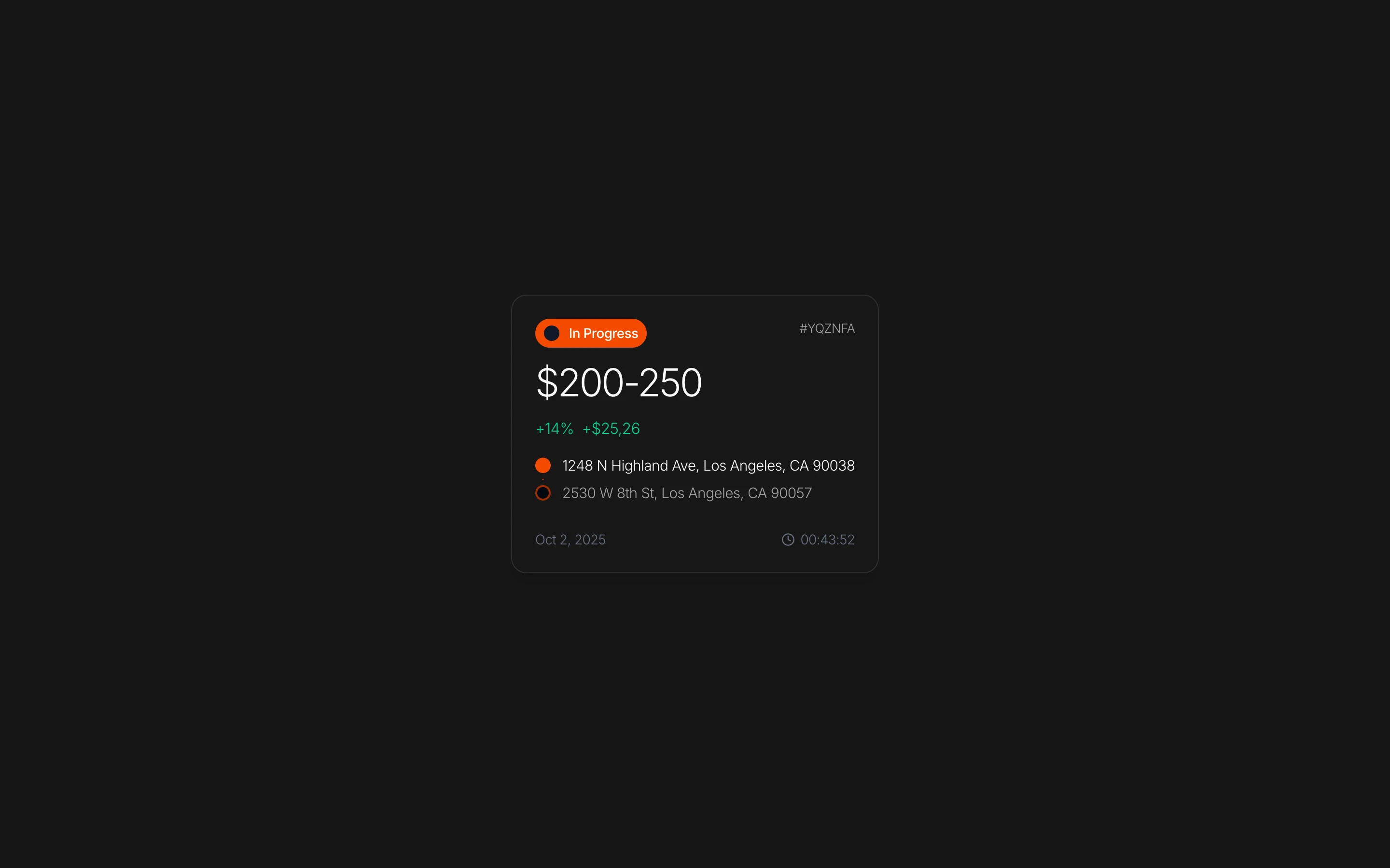 Job status card with location tracking and price range