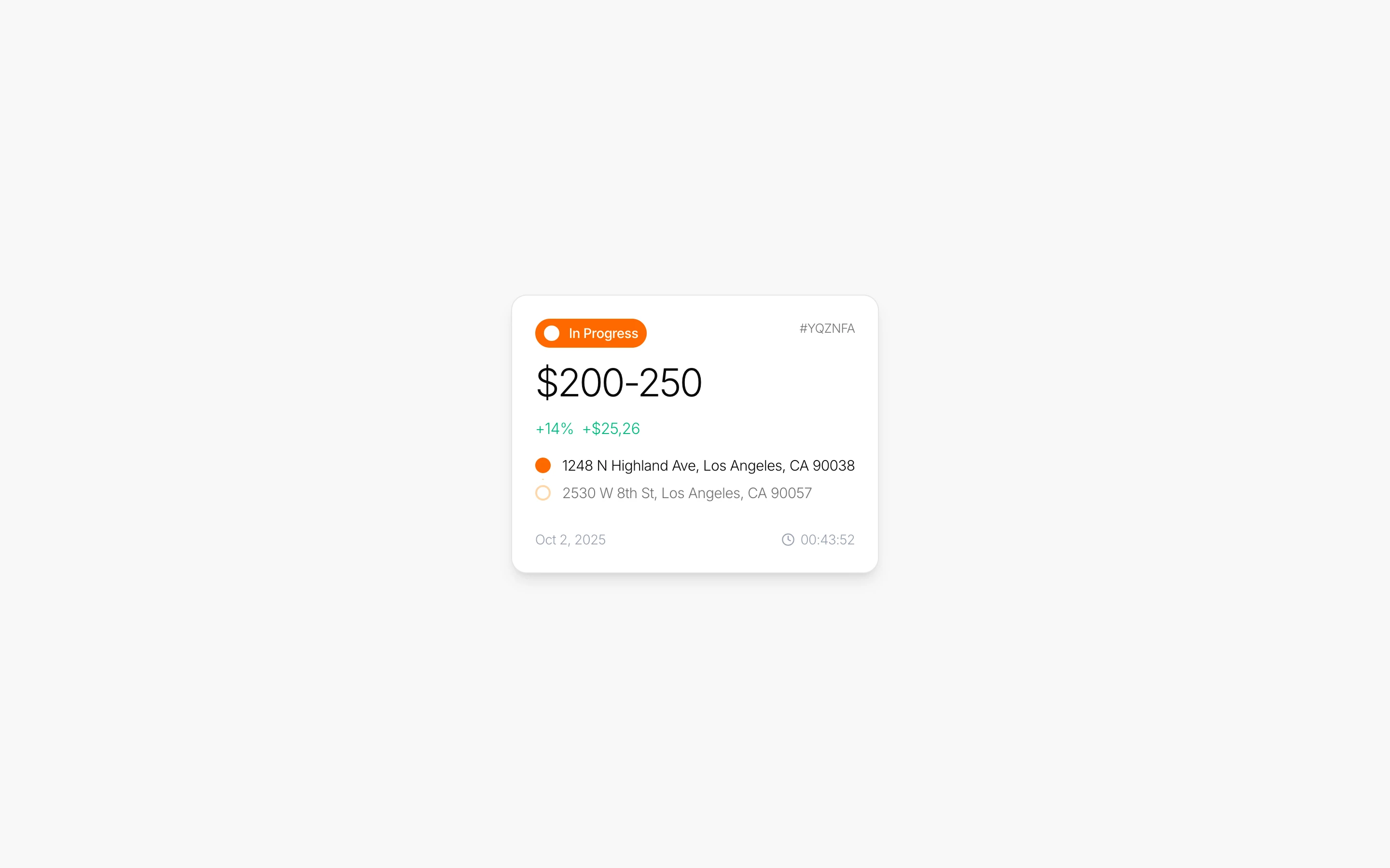 Job status card with location tracking and price range